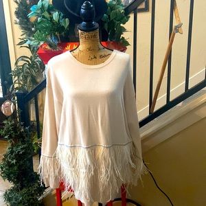 Beautiful Joh Cashmere sweater with layered feathers.    Size  M.